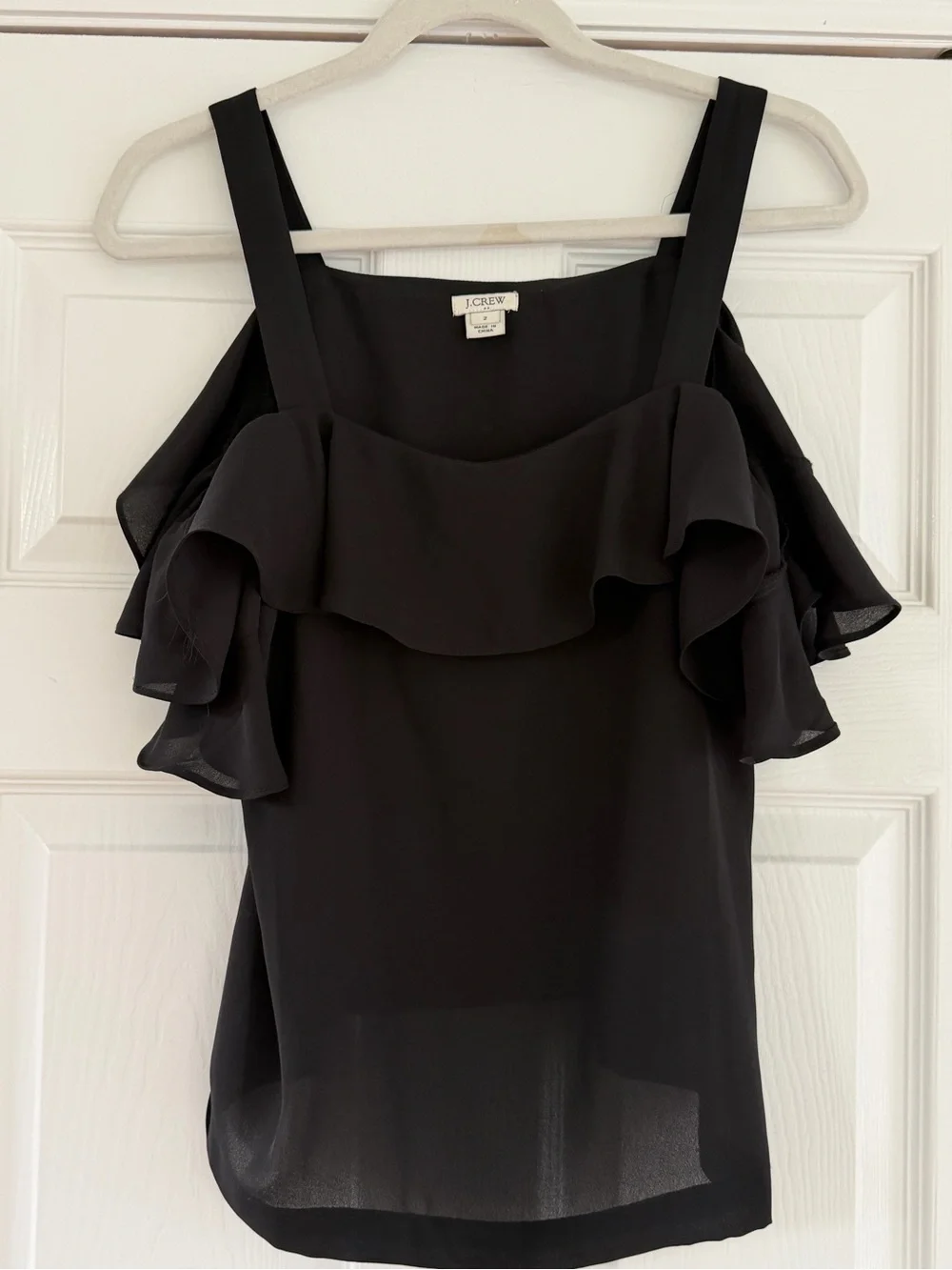 J. Crew Black Ruffle Cold-Shoulder Camisole - Picture 1 of 3